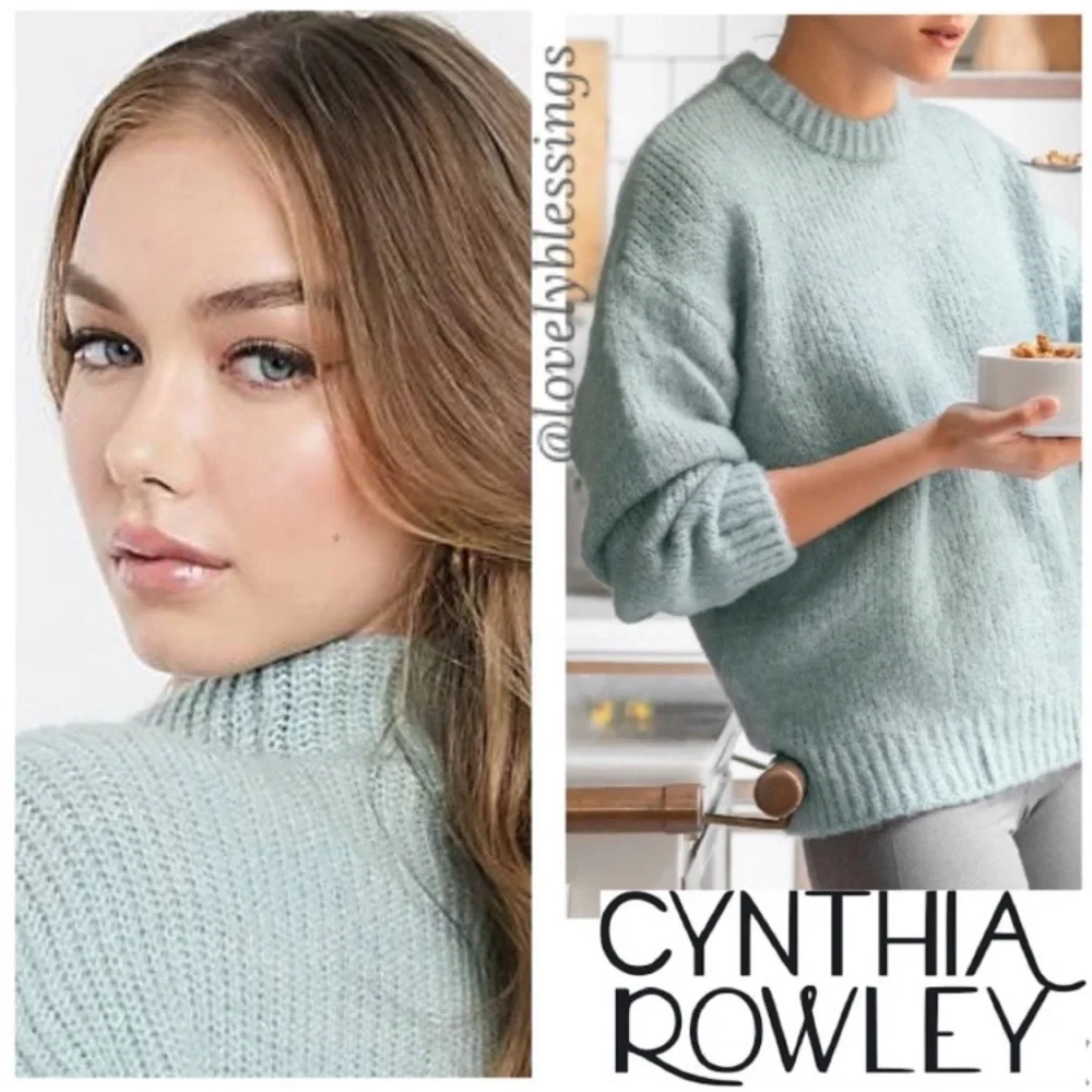 Soft Chenille Sweater Aqua Teal Turquoise Boxy Chunky Round Scoop Crew Neck XL - Picture 15 of 15